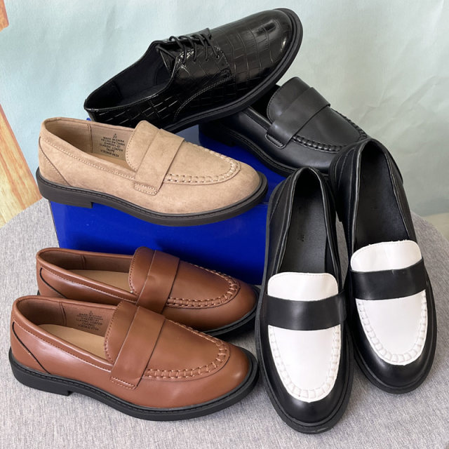 Foreign trade large size export women's loafers low heel small single shoes European and American fashion lazy Maillard color
