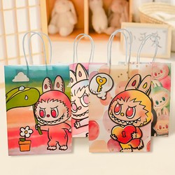 Labubu Gift Bag Colorful Hand-Held Birthday Gift Packaging Cute Cartoon Storage Gift-Giving Kraft Paper Bag