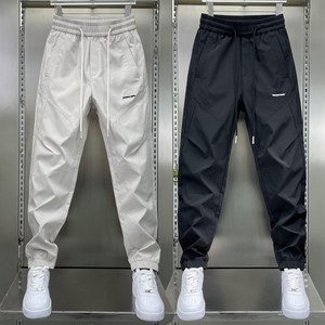 
2025 summer new men's casual pants Korean style slim and simple versatile tying pants men's small feet elastic sports pants
