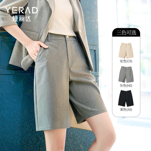 Yalida's new black five-point pants casual straight mid-trousers for women 2025 summer new thin pants suit shorts