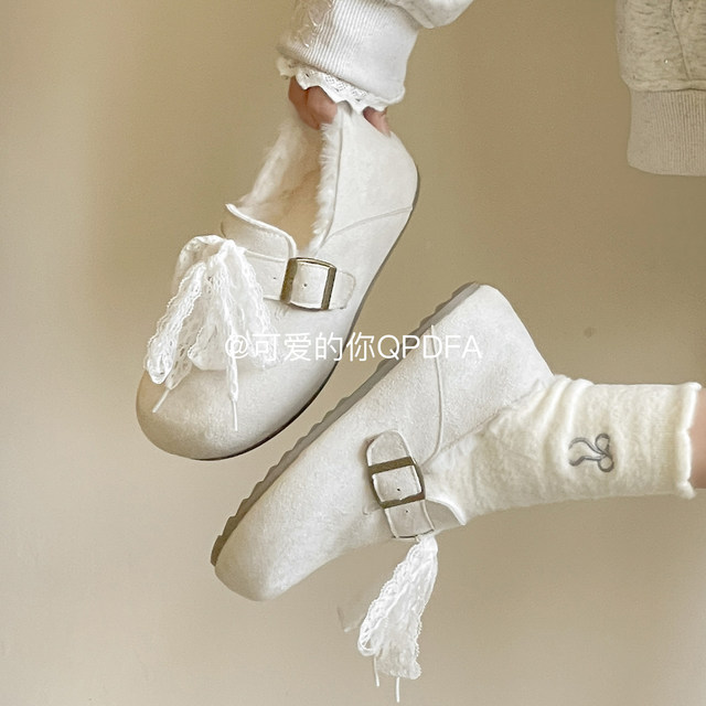 
Lovely you warm plus velvet Birkenstock shoes for women 2025 new winter outer wear one-legged single shoes versatile two-padded shoes