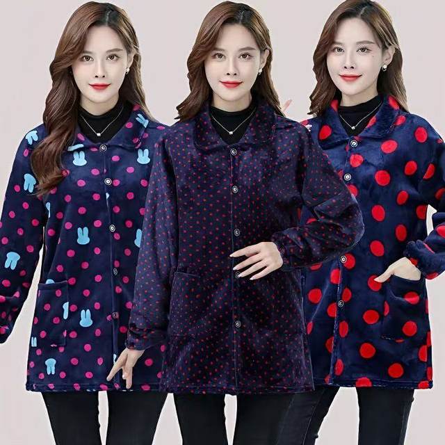 
Winter flannel smock women's long-sleeved velvet thickening mom's fashion coat kitchen stain-resistant apron work clothes