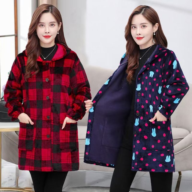 Winter middle-aged and elderly flannel smocks and velvet work clothes thickened kitchen anti-fouling and dirt-resistant warm apron suits