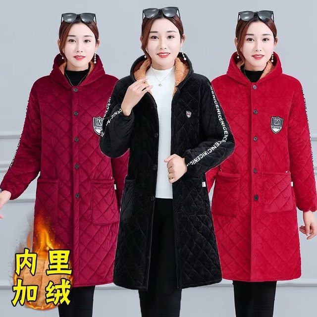 Thickened winter women's warm work clothes loose large size medium length fashion hooded dirty cotton jacket
