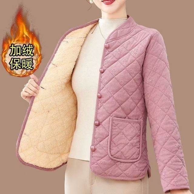 New mother's cotton-padded jacket with velvet in winter, thickened in autumn and winter for middle-aged and elderly small mothers, cotton-padded jackets, warm cotton-padded jackets