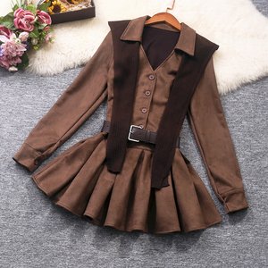 
Real photos of Korean elegant design-sensing lapel shirt with high waist skirt and knitted shawls and multiple-wearing dresses