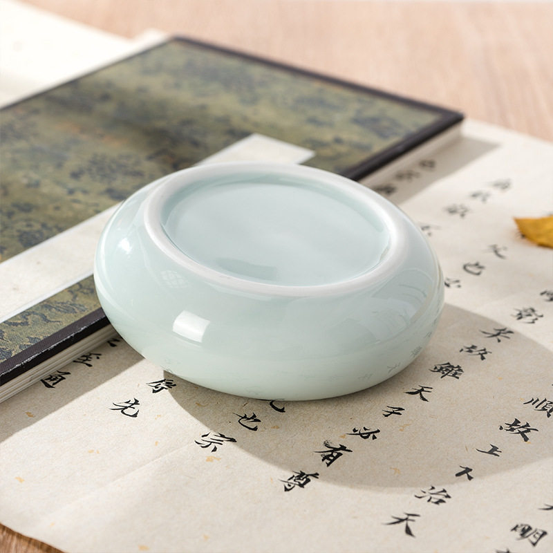 景德镇青瓷毛笔洗文房四宝陶瓷笔洗书法绘画摆件