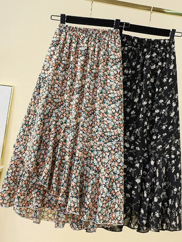 Летняя шифоновая юбка, высокая талия, А-силуэт, 2024 года, большой размер, цветочный принт
