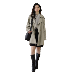 
Jiajuly 2025 spring new lapel silhouette windbreaker jacket for women small mid-length windbreaker loose and casual