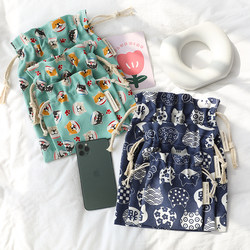 Large, Medium, and Small 3-Piece Set Printed Canvas Drawstring Bag for Women, Korean Style Fabric Small Item Storage Dust Bag