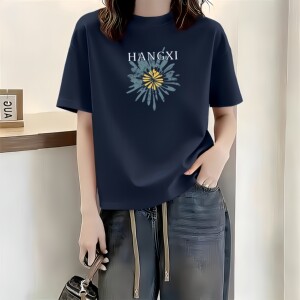 
Jimo counter high-quality pure cotton short-sleeved T-shirt for women, popular design, retro printed loose breathable top, trendy