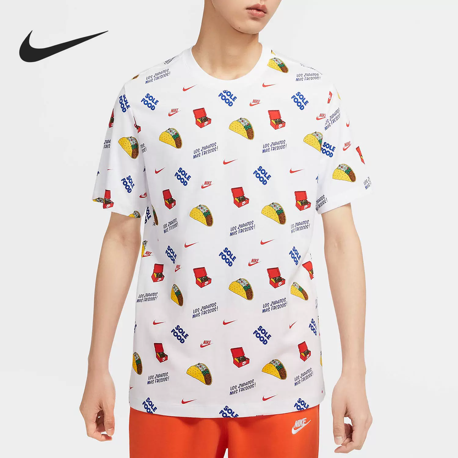 Nike/耐克官方正品男子满印Logo 圆领针织休闲运动短袖T