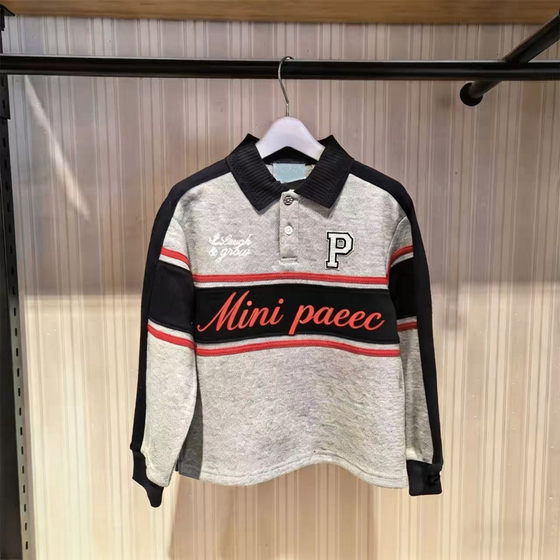 
Children's clothing 2026 spring new style boys' patchwork contrasting casual sweatshirts children's lapel long-sleeved T-shirts POLO shirts