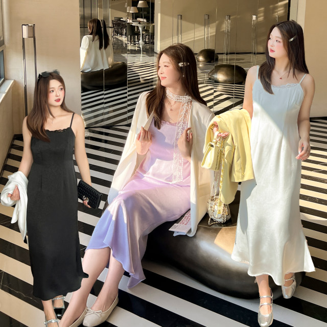 
DM100 Large Size 100% Women's Fall Smash mm French Temperament A-version suspender skirt slim acetic acid dress