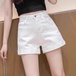 White High-Waisted Denim Shorts for Women, Summer Thin Style, Petite, Slim Fit, A-Line, Rolled Hem, Ultra-Short Hot Pants