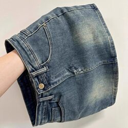 Petite Retro Hot Girl American-Style High-Waisted Denim Skirt for Women, Slimming, Stretchy, Anti-Exposure, A-Line Bodycon Mini Skirt