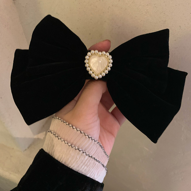 Pearl Love Bow Hair Clip ~ Black Clip High-end Retro French Style Top Clip Hair Accessory