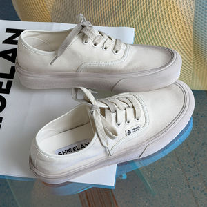 
Shilan's new simple style thick-soled canvas shoes for women 2026 spring round toe lace-up casual shoes versatile white shoes