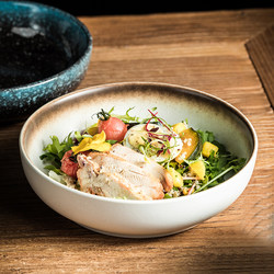 Japanese-Style Shallow Bowl, Multi-Purpose Household Ceramic Large Bowl, Salad Bowl, Women's Weight Loss Meal Bowl, Vegetable Bowl, Soup Noodle Bowl