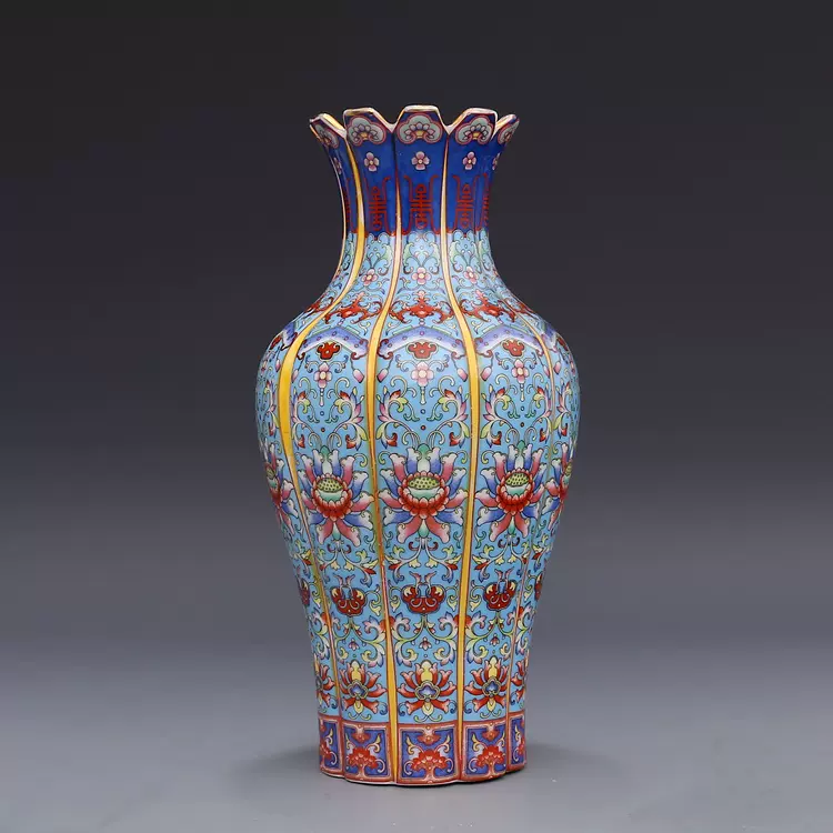 中国美術 中国古玩 大清乾隆年製銘 青地花瓶 壷 花入 華瓶 工芸 陶芸