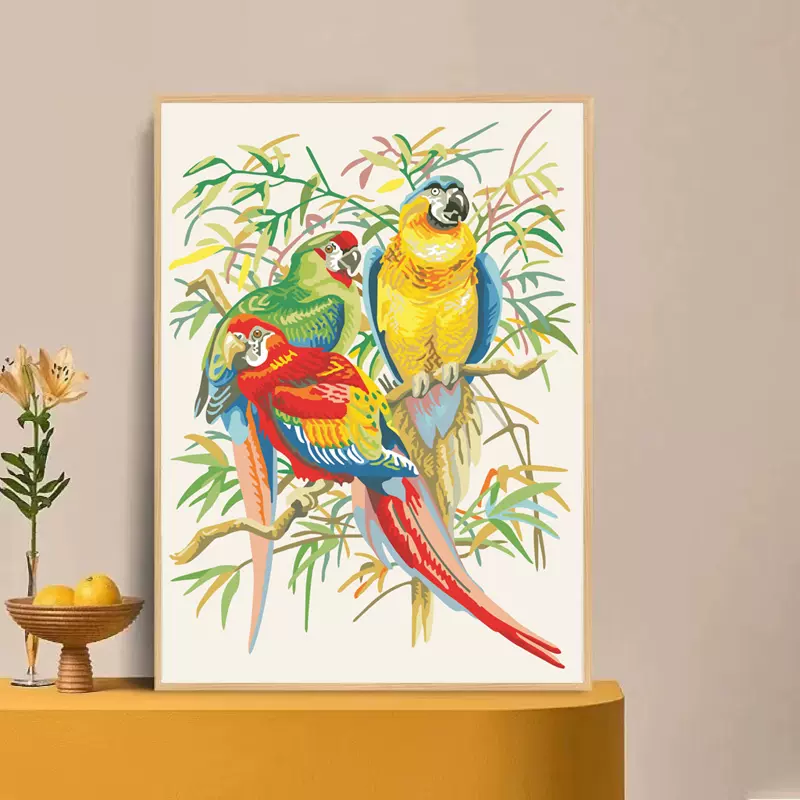 數字油彩畫八哥金剛鸚鵡鳥diy填充油畫手繪工小鳥填色水彩畫風景-Taobao