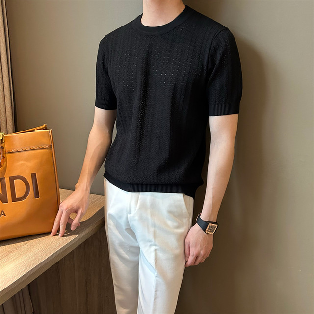 Mr. NR summer white hollow round neck sweater for men, light and mature ...