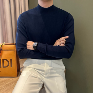 Mr. NR [wool] Solid color inner wear comfortable sweater pullover warm middle and high neck fine base sweater men
