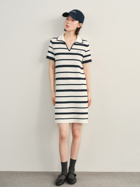 Orange Desire contrasting POLO collar knitted dress female 2024 summer new commute holiday skirt

