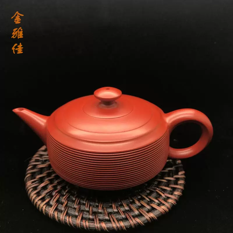 潮州の陶芸家【章燕明造】紫砂茶壺 小ぶり急須 手拉壺技法による朱
