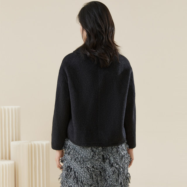 Jinju 2025 Spring and Autumn New High-end Double-Side Wool Coat Temperament Loose Lapel Kowloon Horn Button Short Jacket