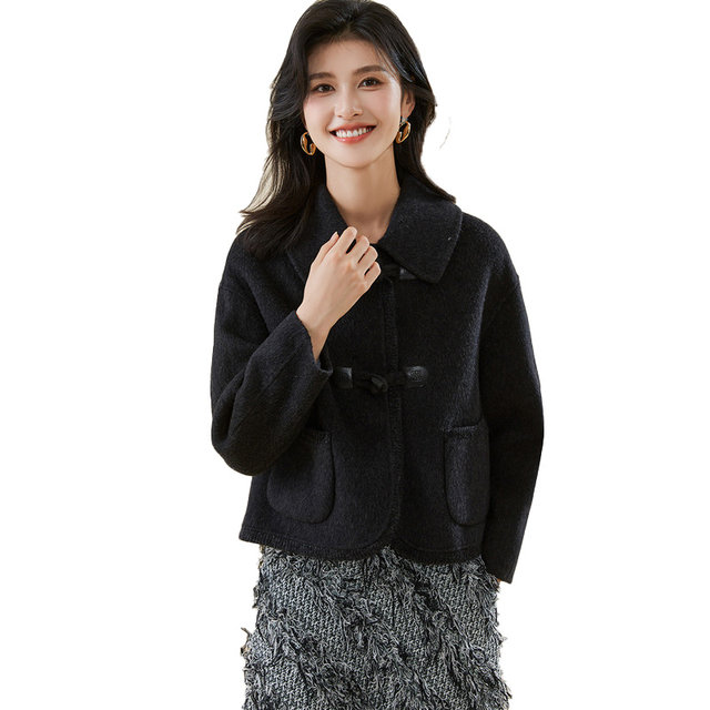 Jinju 2025 Spring and Autumn New High-end Double-Side Wool Coat Temperament Loose Lapel Kowloon Horn Button Short Jacket