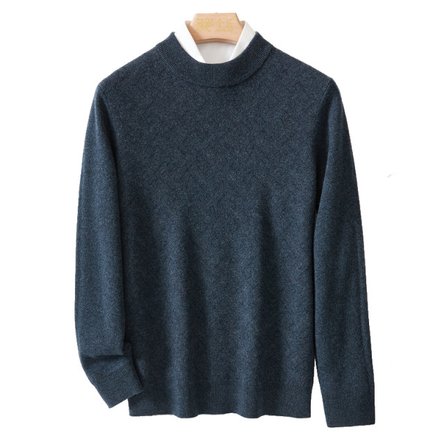 Jinju 100% sheep wool winter warm round neck pure wool thermal pullover top men's thick woolen sweater