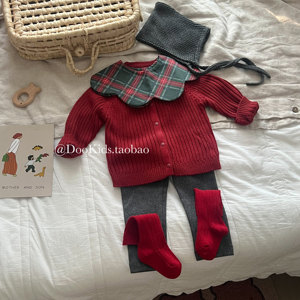 
ins baby New Year red sweater knitted cardigan male and female baby 100 days old going out fashionable clothes and jackets