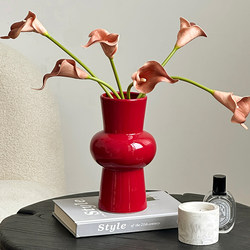 Retro Red Ceramic Vase Ornaments for Living Room Flower Arrangements and Water Cultivation, Accessible Luxury and High-End Feel, Engagement and New Year Festive Gifts