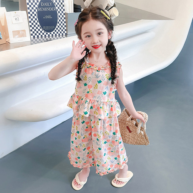 Girls Summer Suit 2024 New Style Children's Style Vest Summer Cotton 