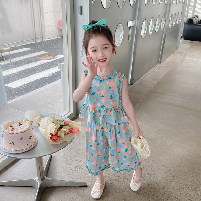 Girls summer suit 2024 new style children's style vest summer cotton ...