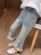 Girls' lace and fashionable jeans bell-bottom pants spring and autumn style 2025 new children's spring baby girl spring pants