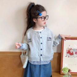 Girls' Spring and Autumn Jacket 2026 New Style Children's Cardigan Top Stylish Baseball Jacket for Baby Girls Spring Thin Cat Design