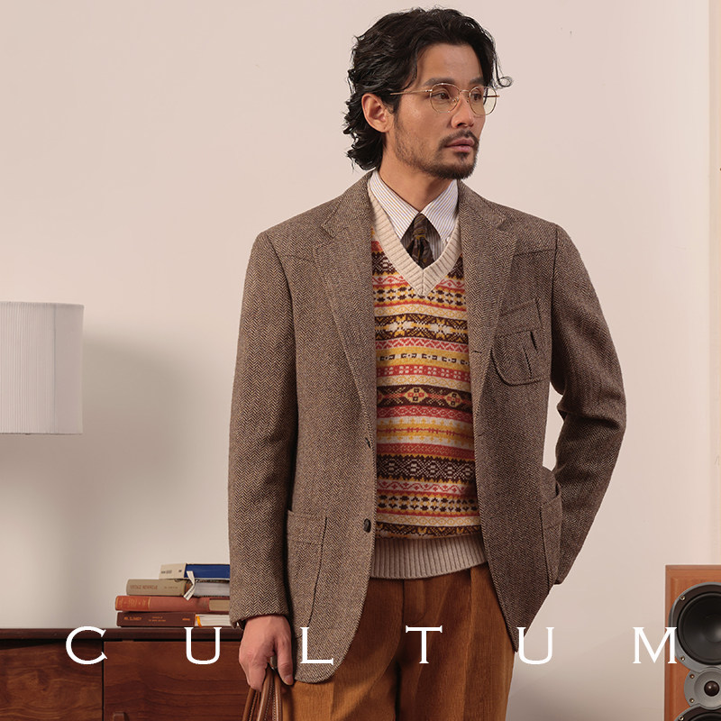 JINXUANYA Champagne Gilet da Uomo Gilet in Tweed di Lana a Spina di