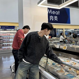 
Feixingji Black Henry Collar Pullover Wool Sweater Men's Autumn and Winter Thickened Basic Style with Knitted Sweater Top