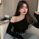 Off-shoulder clavicle top hot girl beautiful long-sleeved T-shirt sexy autumn tight European and American off-shoulder one-shoulder base shirt
