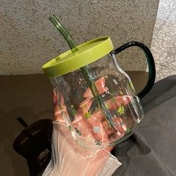 High-Quality Glass Cup 600ml with Printed Scale, Household Drinking Cup, Straw Cup, Couple Cup, Milk Cup