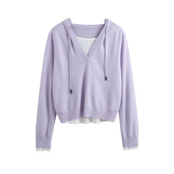 Mimimixi Hooded Fake Two-Piece Knit Sweater for Women 2026 Spring New Top for Petite Thin Figures Pullover