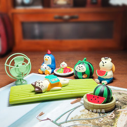 Japanese Zakka Miscellaneous Goods Summer Lazy Cat Watermelon Electric Fan Cute Mini Desktop Car Resin Ornament