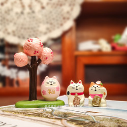 Cute Lucky Cat Desktop Ornament Cherry Blossom Tree Shape Japanese Healing Style Cartoon Decoration Birthday Gift for Women