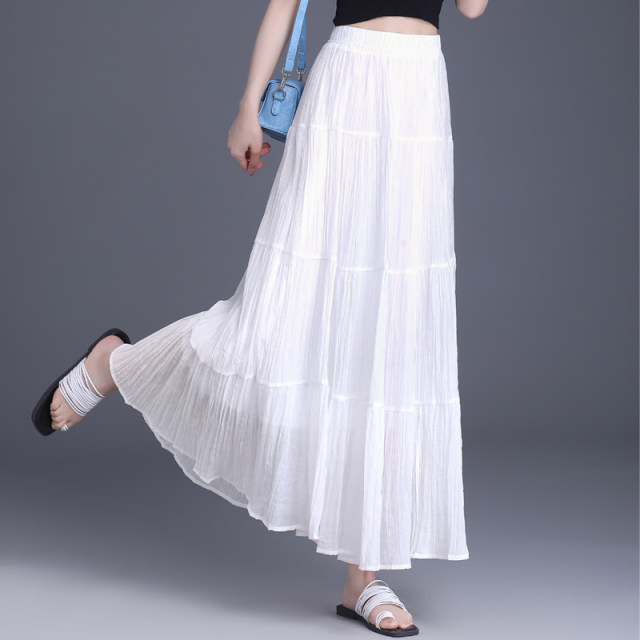 2024 Spring and Summer New Black Slimming Versatile Cake Skirt High Waist Large Size A-Line Long Skirt Pleated Skirt Umbrella Skirt