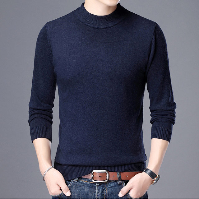 New autumn and winter men's fashion half turtleneck solid color casual ...