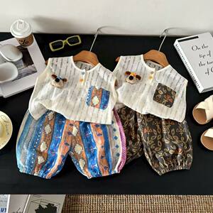 
New summer children's sleeveless vest set for boys and girls' Korean version breathable cool casual and fashionable fashionable thin