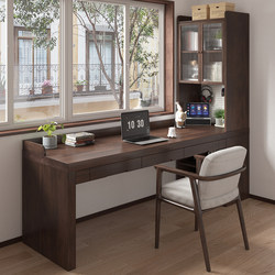 Solid Wood Desk and Bookcase Integrated Against the Wall, Student Bedroom Writing Desk, Computer Small Apartment Storage Cabinet, Study Table with Drawers