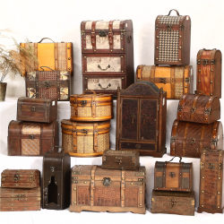 European retro suitcase red wine ornament storage box